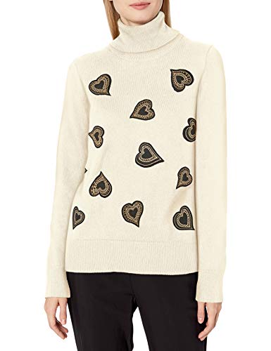 Vince Camuto Women's Heart Embellished Turtleneck Sweater, Antique White, Large