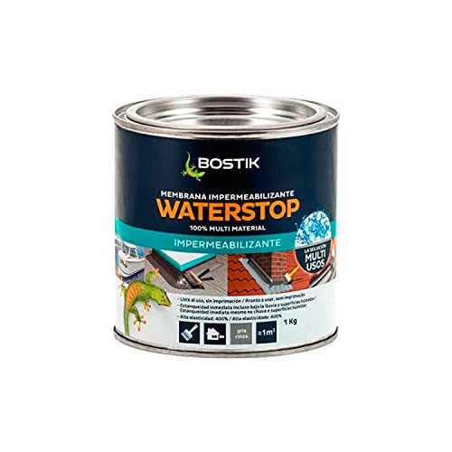 BOSTIK Waterstop Impermeabilizante de Reparación Gris - Estanqueidad Inmediata, Superficies Húmedas o Secas, sin Imprimación, Multimaterial, Fácil de Aplicar, Interior y Exterior, Bote 1 kg