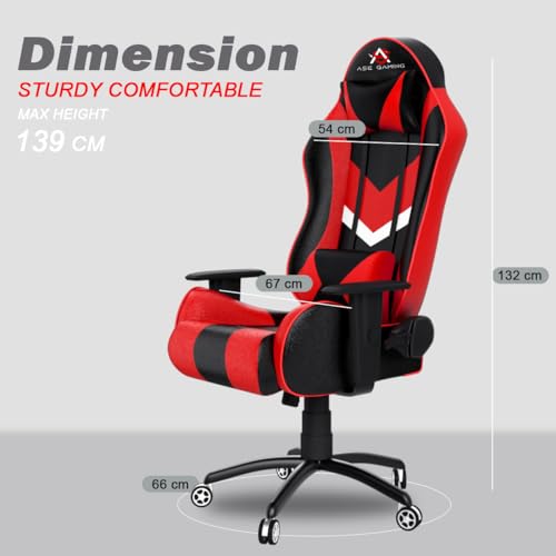 Image of ASE GAMING Gold Series Ergonomic Gaming Chair Premium PU Leather, Adjustable Neck & Lumbar Pillow, 180 Degree Recline with Black Metal Base with 3 Years Warranty (Multicolor)