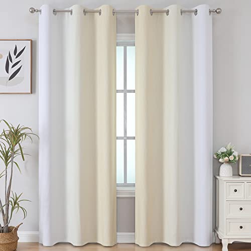 Estelar Textiler Beige and Greyish White Blackout Curtains for Living Room, Thermal Insulated Ombre Grommet Curtains & Drapes for Dining Room, Full Room Darkening Curtains for Bedroom,42Wx84L,2 Panels