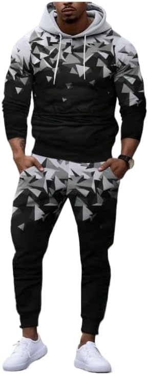 Men's Color Fashion Printed Hoodie Pants Set Loose Hoodie Sportswear Running Pants Two Piece Set