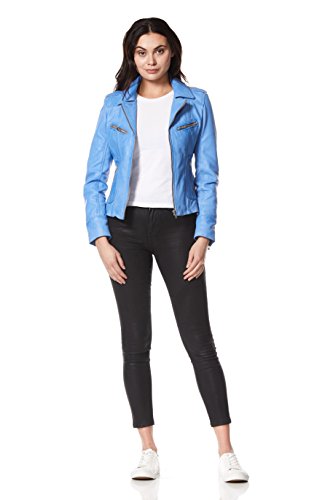 Veste en cuir italien bleu pour femme style biker et moto élégant - 7
