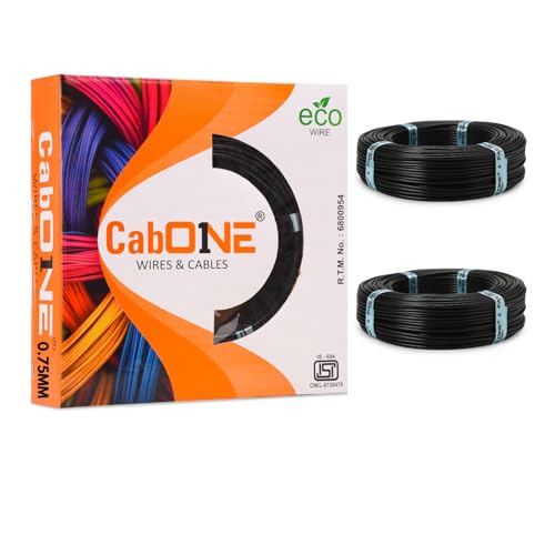 Image of CabONE 0.75 SQ.MM FR PVC Insulated Copper Electrical Wire, 90 Meter (Black, Pack of 2) | ISI Marked Fire Retardant Single Core Cable for Home Wiring