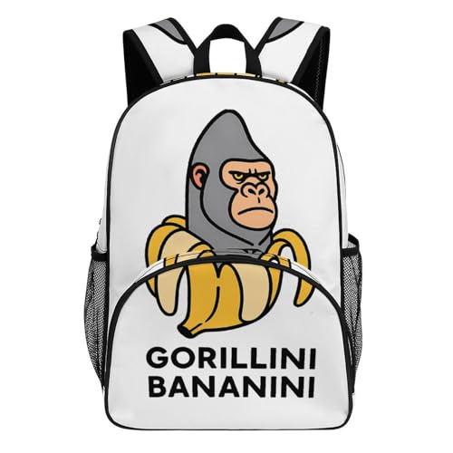 Gorillini-bananini Merch Large Travel Backpack Italian-Brainrot Meme Waterproof Lightweight Daypack White 44x32x19cm