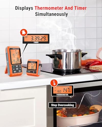 Image of LABART ThermoPro TP826 500FT Wireless Meat Thermometer for Cooking and Grilling, Dual Temperature Probe Food Grill Thermometer with HI /Low Alert& Kitchen Timer, IPX4 Smoker BBQ Thermometer for Oven
