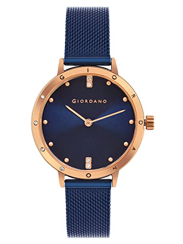 Image of Giordano Analog Quartz Watch for Women with Round Dial, Two-Hand Display, Crystal-Studded Hour Markers and Bezel and Stainless Steel Mesh Strap - A2085