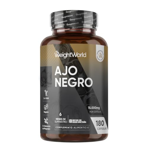 Ajo Negro 15000mg, 180 Cápsulas Sin Olor ni Sabor, 6 Meses de Suministro | Extracto de Ajo Negro (100:1), Apto para Veganos, Estearato de Magnesio ni OGM