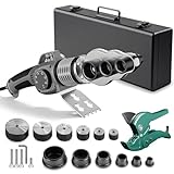 Soldadora de Plástico Tubo, Máquina de Soldadura 1500W para Tuberías PPR de Ø 20/25/32/40/50/63 mm Temperatura Ajustable de 0-300°C con Cortador de Tubos de 42mm y 6 Accesorios para Tuberías (Girar)