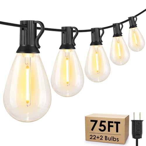 Larkvue 75FT LED Outdoor String Lights S11 Dimmable Patio Light,