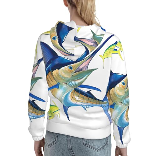 Pull ajusté imprimé poisson EdWal sweat à capuche polyvalent pour le week-end - 4