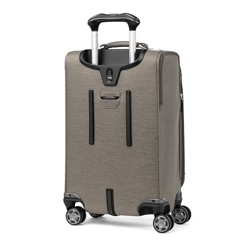 Image of Travelpro Platinum Elite Softside Expandable Carry on Luggage, 8 Wheel Spinner Suitcase, USB Port, Suiter, Men and Women, Metallic Sand, Carry On 21-Inch