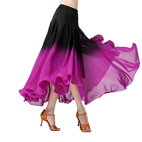 Qsuccua Female Ballroom Swing Skirt - Modern Dance Performance Skirt with Gradient Color, Long