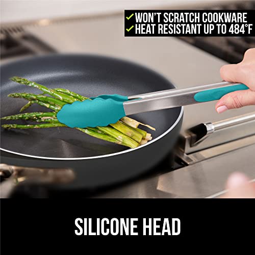 Gorilla Grip Stainless Steel Heat Resistant Bbq Kitchen Tongs Set, Non Scratch Silicone Tip For Nonstick Cooking Pans, Strong Grip For Grabbing Hot Food, Air Fryer, Pull Lock, 7 And 9 Inch, Turquoise #TOP1
