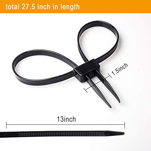 Coitak Flex Cuffs, 10 PCS Zip Tie Handcuffs, Double Locking Zip Ties Restraints, Black Nylon Cable Tie, Heavy Duty Tensile Strength: 250 LBS | Length: 27 1/2"(Black)
