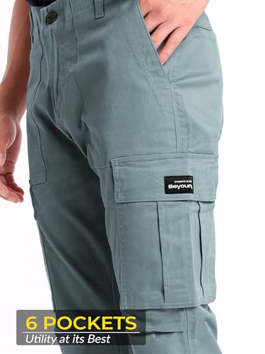 Image of Beyoung Cotton Lycra 6 Pocket Regular Fit Cargo Pants for Men | Cargo Trousers for Men