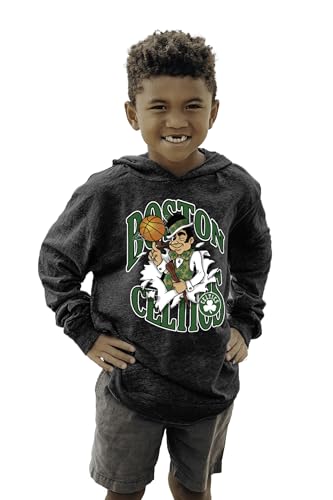 Boston Celtics NBA Officially Licensed Youth Tri-Blend Hooded Long Sleeve T-Shirt Slam Mascot Black, Medium