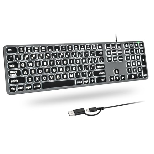 KOPJIPPOM Backlit Wired Keyboard for Mac, Large Print...