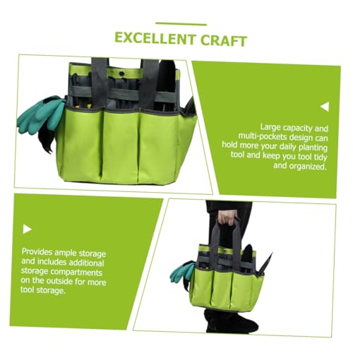 CLISPEED Garden Tool Bag Oxford Fabric with Multi Pockets, Gardening Tote Bag for Men and Women, Portable Outdoor Garden Tool Carrier in Apple Green - Image 5