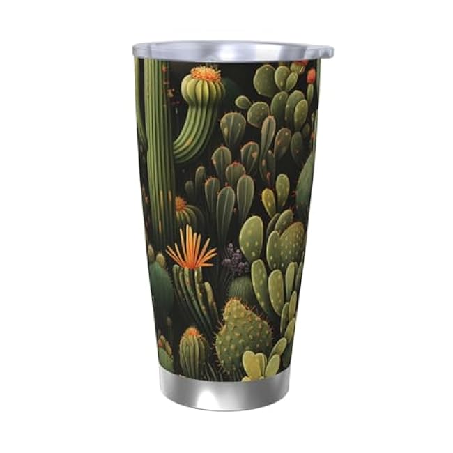 20 oz Tumbler Stainless Steel Insulated Travel Coffee Mug with Lid and Straw Car Travel Mug Double Wall Vacuum Coffee Cup Green Cactus Thermal Cup for Hot & Cold Drinks