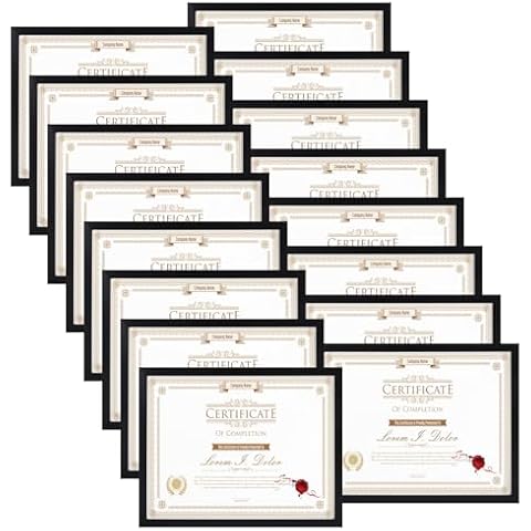 WIFTREY 16 Pack 8.5x11 Certificate Picture Frames, Multi 8.5 by 11 Photo Frame Bulk for Document Award, Wall Hanging or Tabletop Display, Black Cover