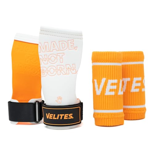 Velites I Calleras Quad Pro Orange + Muñequeras de Tela a Juego de Regalo I Calleras Profesionales para Cross Training o Gimnasia I Aptas para Cualquier Superficie I Uso con Magnesio.