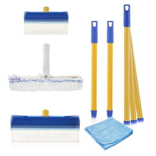 Aquablade ® THE ORIGINAL Limpiacristales con hoja de silicona para ventanas y azulejos, limpieza brillante (azul)