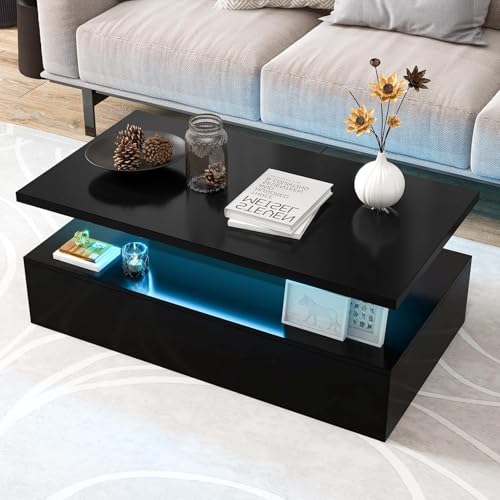 GOPLUS Table Basse Laquée LED 20 Lumières, Table Basse Salon 8 Luminosité avec Télécommande,...