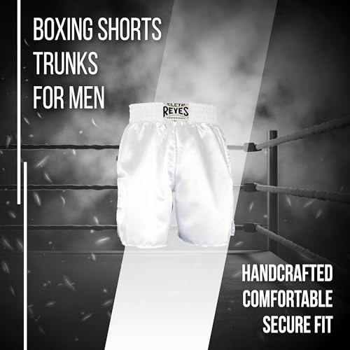 CLETO REYES Boxing Shorts Trunks for Men, Training, Professional Competition Fitness Clothes, Fight Apparel, MMA, Kickboxing, Muay Thai, Satin, X-Large, White - Thumbnail 4