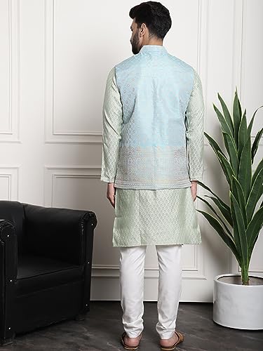 Image of SOJANYA (Since 1958 Men's Jacquard Silk Kurta and Pyjama with Nehru Jacket