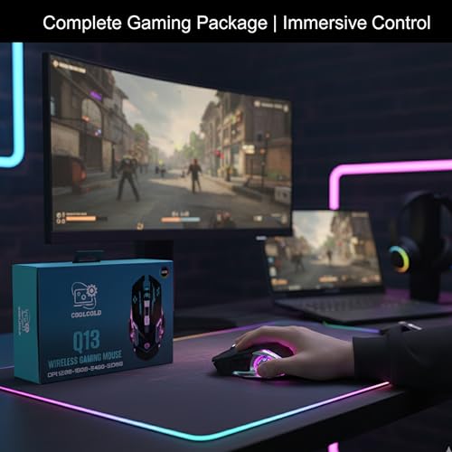 Image of COOLCOLD Wireless Gaming Mouse - Rechargeable RGB with Type-C OTG Dongle, 2.4 GHz 2400 DPI, 6-Button, 4-Color Breathing Lights, 10 m Range (Black)