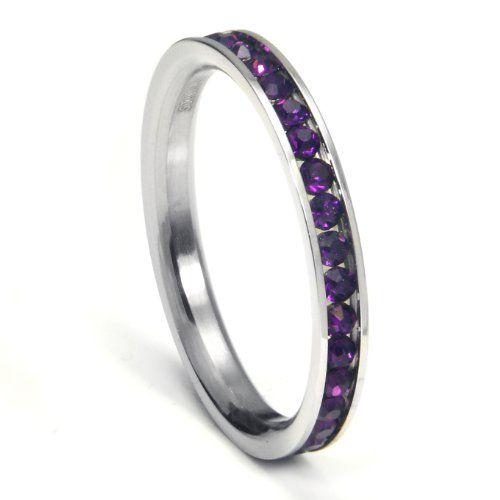 Metal Factory 316L Stainless Steel Deep Purple Cubic Zirconia CZ Eternity Wedding 3MM Band Ring Sz 6
