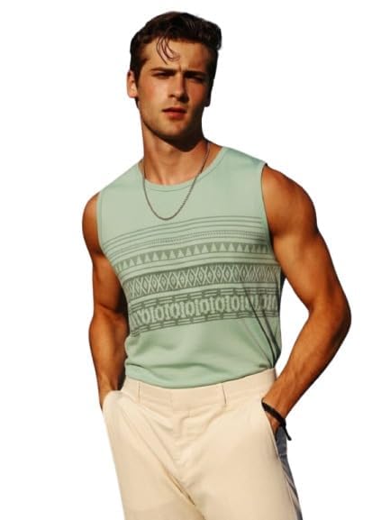 Image of Rigo Stylish Cotton Printed Vest for Men | Round Neck,Regular Fit, Sleeveless T-Shirt Vest for Men | Casual Innerwear Sando for Men & Boys - Perfect for Workouts Gym, Vacations, and Beaches