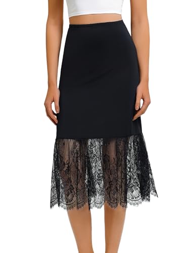 Avidlove Half Slips for Women Non Cling Lace Slip Skirt Soft Slip Under Dress Black XL