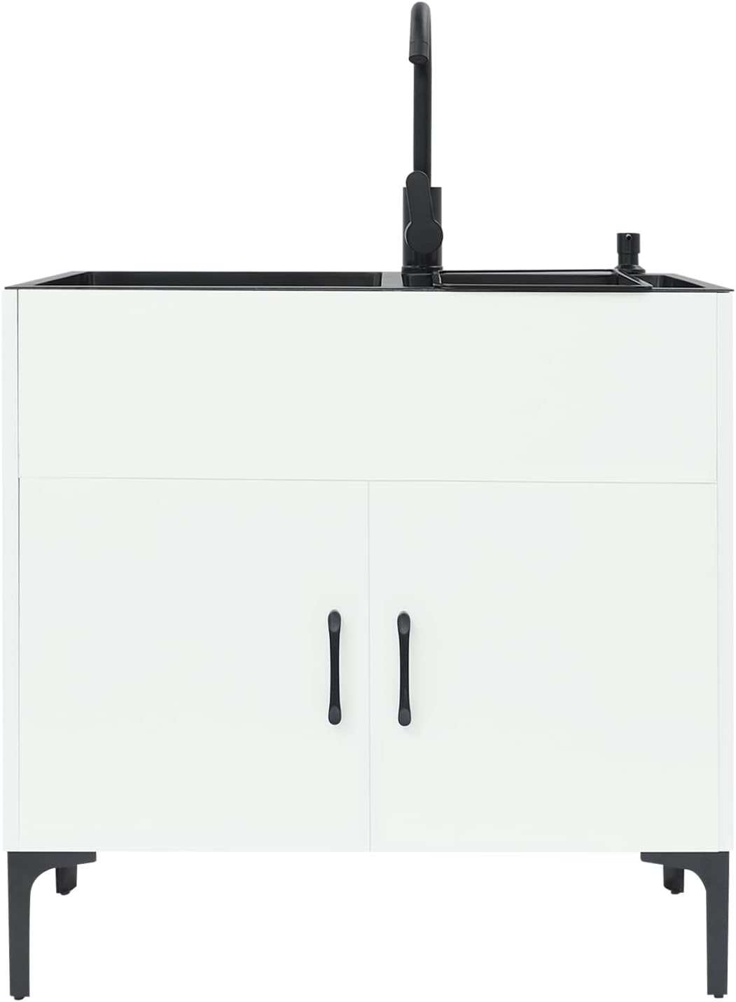 TFCFL 29.53 Inch Laundry Sink Cabinet with Faucet,Stainless Steel Utility Sink with Draining Basket,Freestanding Sink Cabinet Combo for Laundry Room Utility Room Bathroom Kitchen (White)