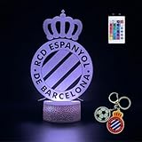 PAGAMADU Lámpara LED 3D decorativa futbol con 16 colores y control remoto. Regalo niños y adultos. Lampara Escudo de futbol. Vive la magia de tu equipo en tu habitación. Regalo llavero (Espanyol)