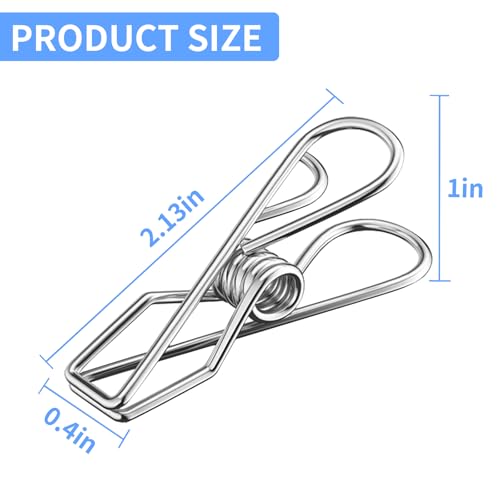 DTDNZKN 18 PCS of 2.1Inch (54mm) Stainless Steel Laundry Clothes Pins - Durable Clothespins for Hanging Clothes and Food Packages, Metal Clips for Outdoor Use and Snack Bag Sealing - Mini Clothespins