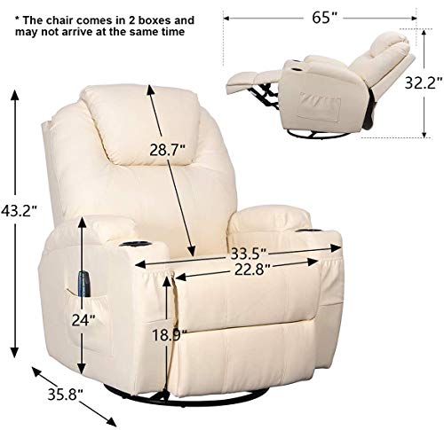 Esright Massage Recliner Chair Heated Composite Material Ergonomic Lounge 360 Degree Swivel (Cream) #TOP3