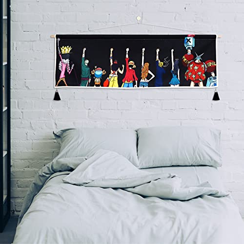 Hanging Manga Poster Canvas Wall Art Painting Of Anime Characters Cartoon Role Tapestry Figure Back Silhouette Effect Wall Tapestry With 2 Tassels And Wooden Hanging Rod Wall Decor Decoration For Room #TOP6