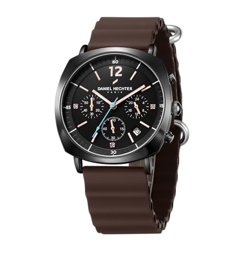Image of Daniel Hechter Paris Cluny Collection Multifunction Watch for Men with Round Dial, Date Display Function, Quartz Movement and Wavy Pattern Silicon Strap - DHM1019
