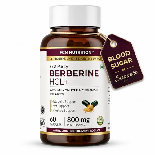 Image of FCN - Berberine HCL 97% Supplement 800mg, Supports Metabolism, Hormonal Balance for Women, Blood Sugar & Cholesterol, w /Milk Thistle & Cin. Clinically Studied, ISO & GMP-Cert, 60 Plant-based Capsules