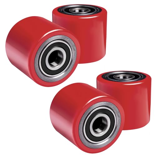 4 ruedas para transpaleta de poliuretano, 80 x 60 mm, eje de 20 mm, incluye rodamientos de bolas para transpaletas, carga máxima de 550 kg