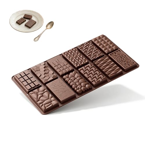 JIXLOUR Moule à chocolat en silicone 12 tablettes – Moule profond idéal pour Noël, pralines et bonbons DIY – Parfait pour fabriquer chocolat, pralines...