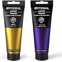 GOTIDEAL Acrylic Paint Metallic Gold and Metallic Purple Tubes 120ml, 4.1 oz Glossy