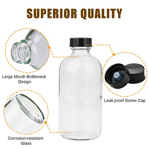 8oz Clear Glass Bottle, Reusable Glass Bottles with Airtight Lid for Shampoo, Conditioner, Essential Oils, Set of 20 (Clear)3