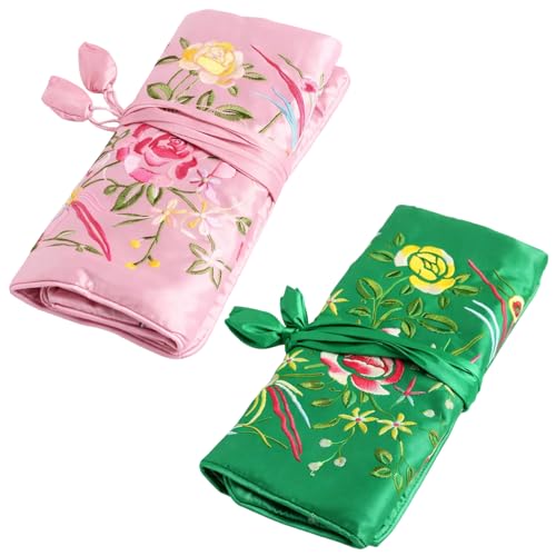 dienjason 2pcs Travel Jewellery Roll, Jewellery Roll, Jewellery Rolls for Travelling, Embroidered Design, Suitable for Protecting Jewelry During Travel or Home Storage