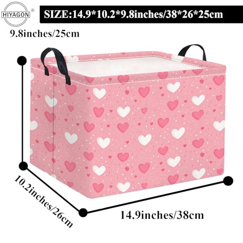 Image of Rectangular Valentines Basket Baby Girl Storage Bin Pink Basket Organizer Box Heart Room Decor(Pink Hearts)