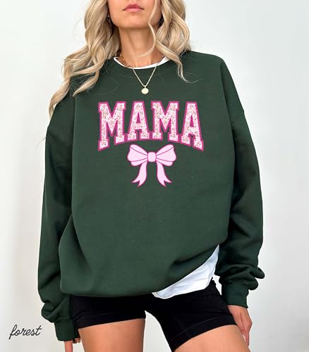 Coquette Mama Sweatshirt, Pink Ribbon Sweatshirt, Floral Mama Sweatshirt, Mama Pink Bow Sweatshirt, Sweatshirt Gift for New Mom To Be, Mom Sweatshirt - Image 3