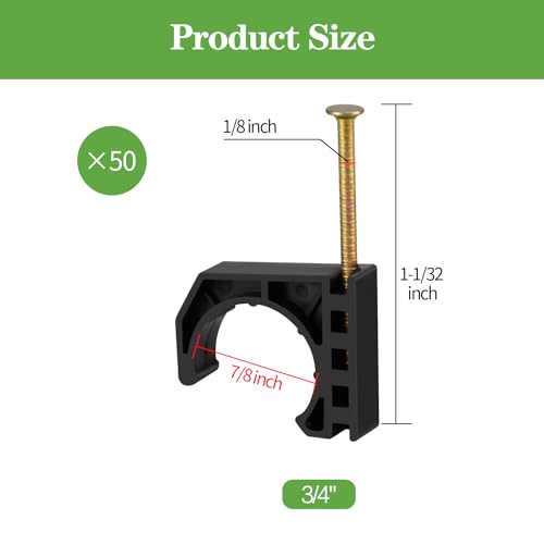 50 Pack 3/4" Half Clamps J-Hook with Nails Set, J Clamps for PEX, Copper, CPVC Tubing Connections