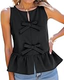 Tankaneo Womens Bow Peplum Tank Tops Summer Sleeveless Babydoll Cotton Blouses Loose Fit Flowy Casual Shirts Black