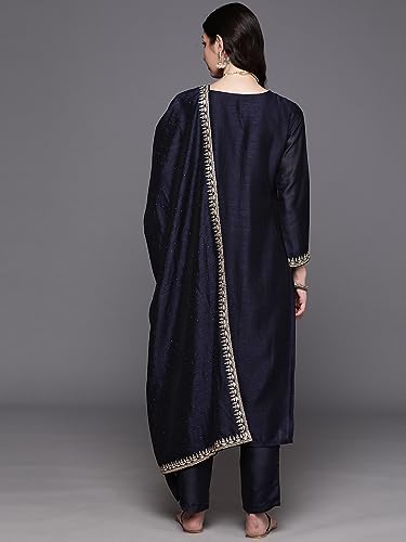 Image of INDO ERA Women's Polyester A-Line Viscose Kurta Pant With Dupatta Set